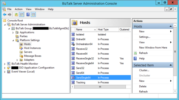 Cluster a host in BizTalk Server Administration Console.