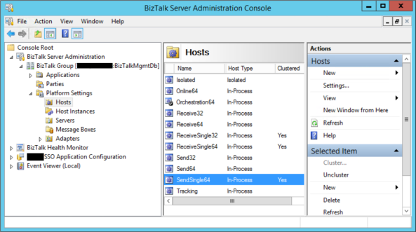Uncluster a clustered host in BizTalk Server Administration Console.