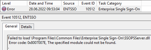 ENTSSO failed to load SSOPSServer.dll