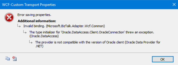 The provider is not compatible with the version of Oracle client